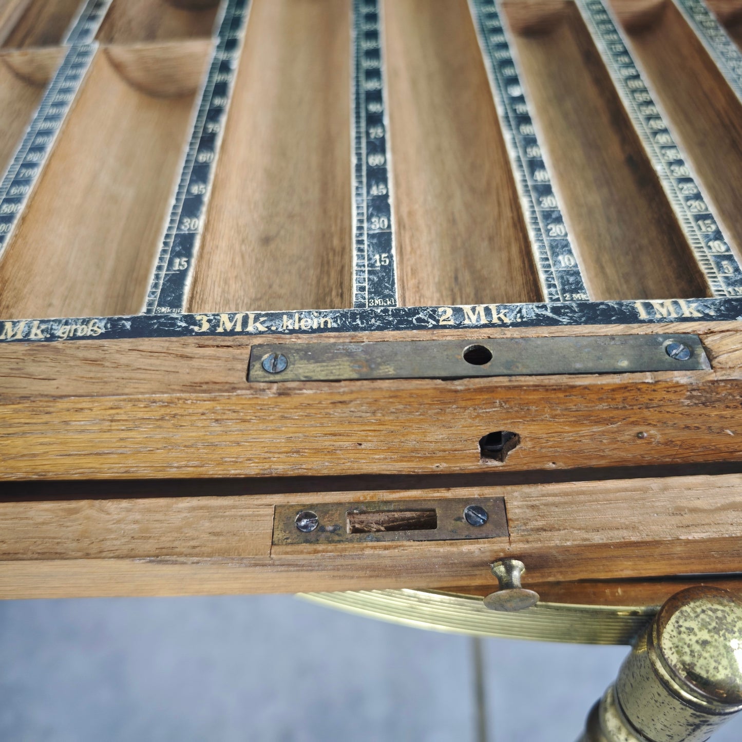 Stiebel Geld Zähl Cassette Nr 11 antik Holz Messing Zählbrett Kasse Münzkassette Sammler Stück