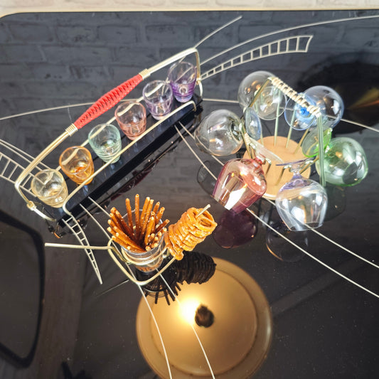 Midcentury Party Set 50er Jahre Schnapsgläser Schwenker Brezelhalter Messing Retro