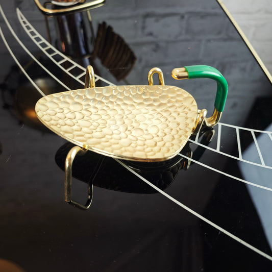 Midcentury Nierenschalen Set 50er Jahre eloxiertes Aluminium im Messinghalter Space Age Party Servierschalen Sputnik