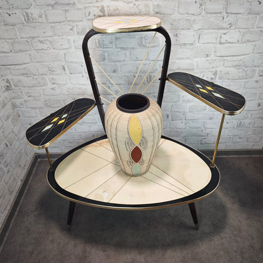 Midcentury Blumenhocker 50er Jahre Pflanzentisch Etagere mit Linienmuster Space Age Retro