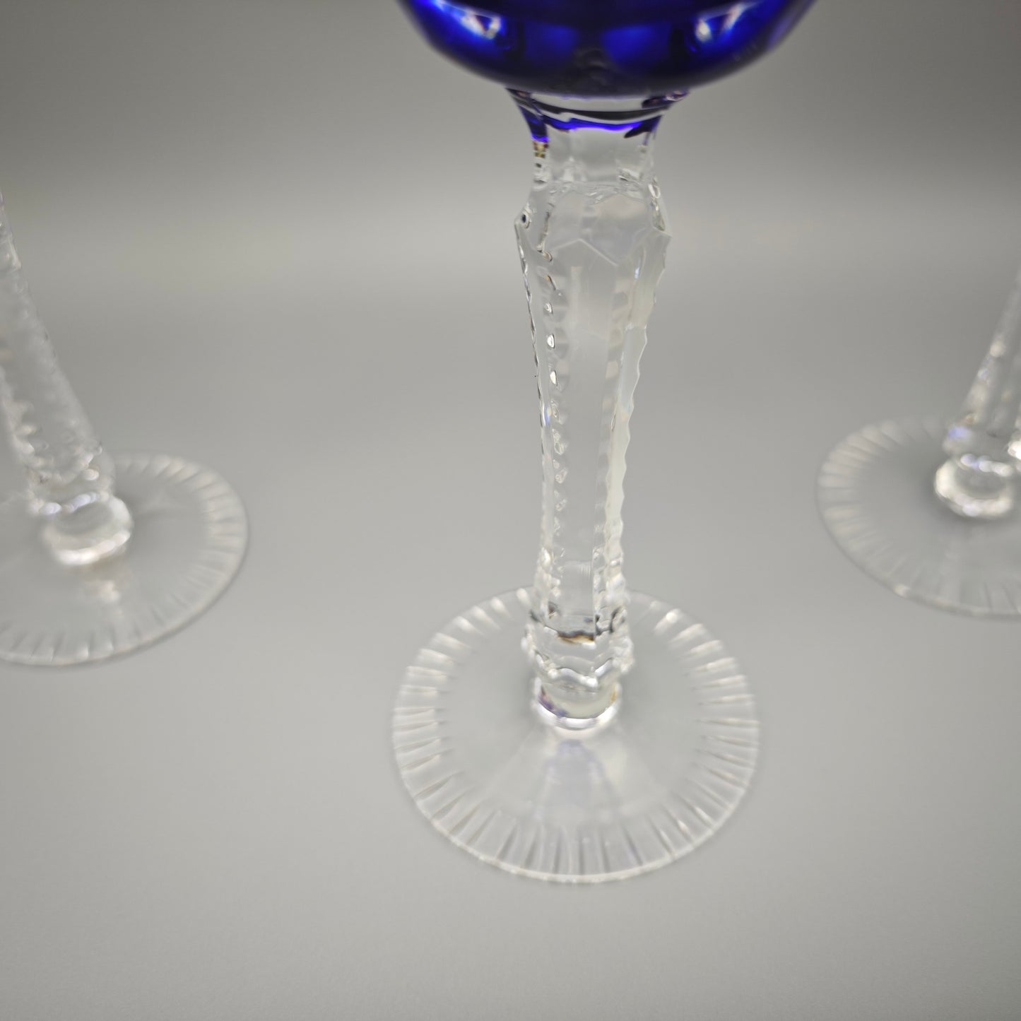 Annahütte Kristallglas Set 3 Römergläser bunt blau gelb lila Traubenschliff Weinlaub Traube Sternschliff Vintage