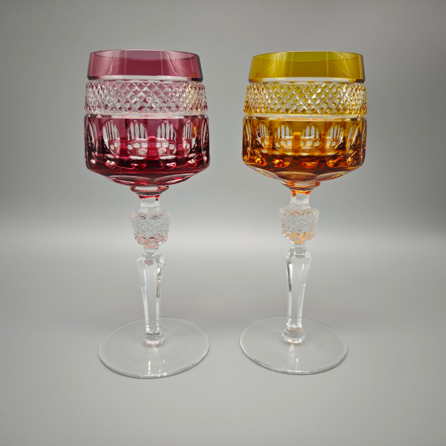 Kristallglas Set 2 Römergläser rot gelb geschliffen Vintage Bleikristall edle Weingläser Tafelglas