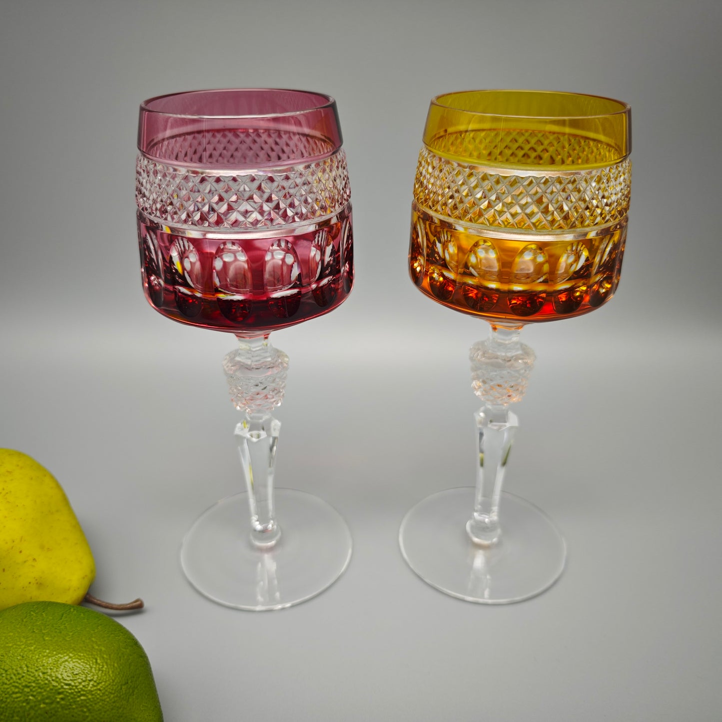 Kristallglas Set 2 Römergläser rot gelb geschliffen Vintage Bleikristall edle Weingläser Tafelglas