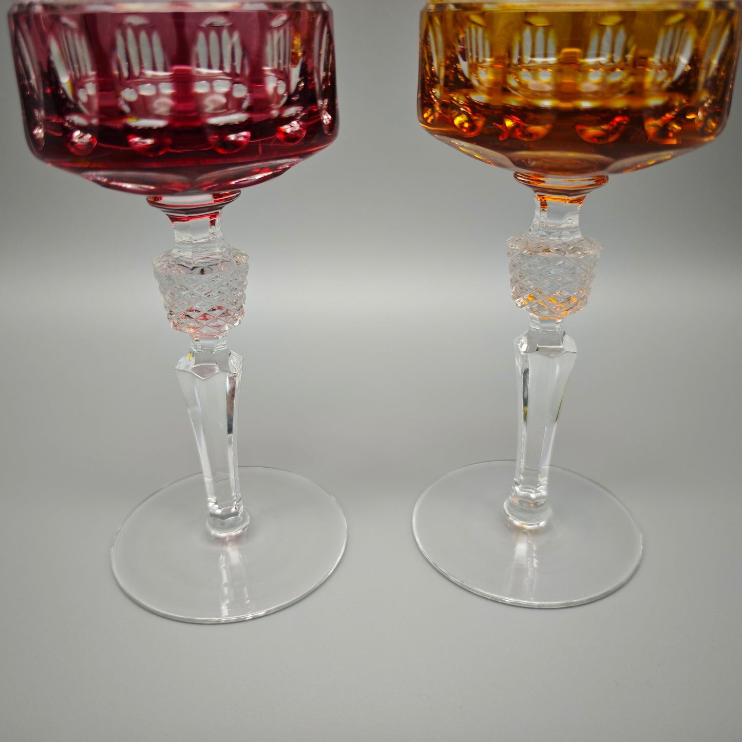 Kristallglas Set 2 Römergläser rot gelb geschliffen Vintage Bleikristall edle Weingläser Tafelglas