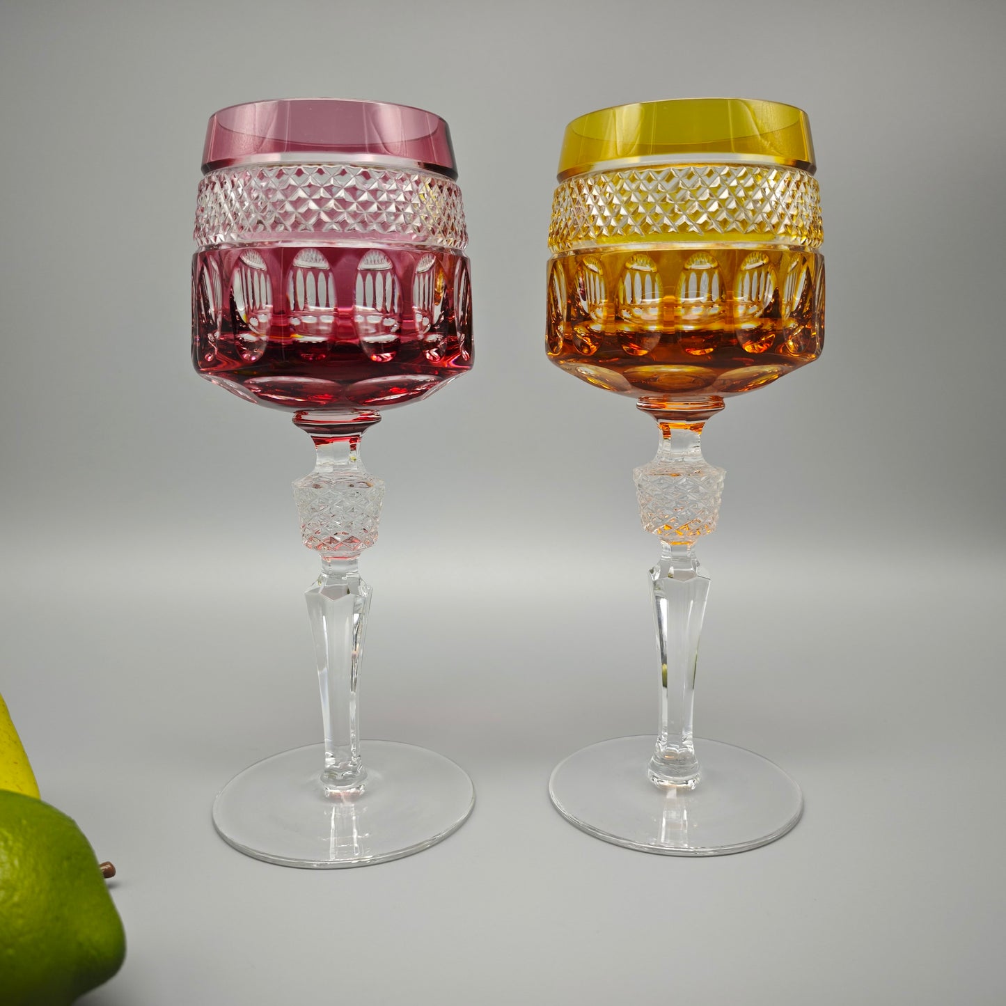 Kristallglas Set 2 Römergläser rot gelb geschliffen Vintage Bleikristall edle Weingläser Tafelglas