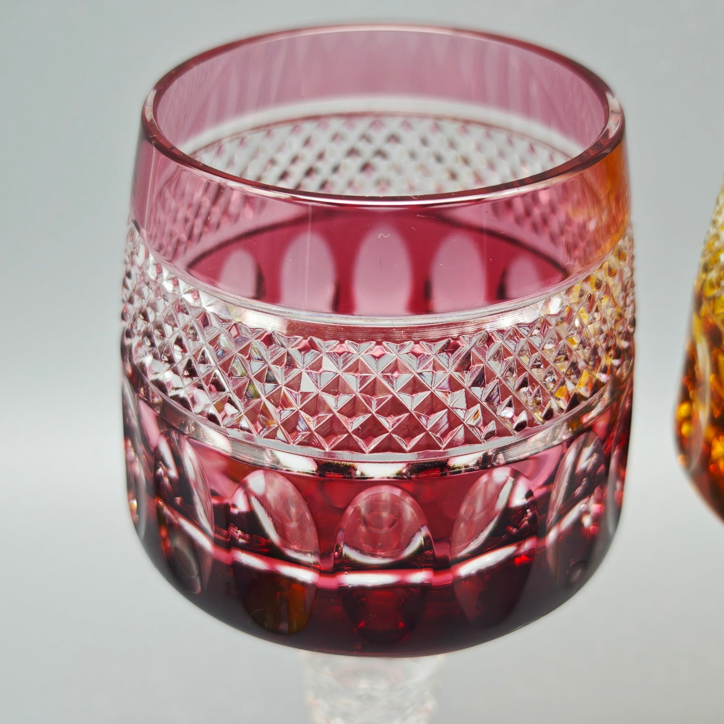 Kristallglas Set 2 Römergläser rot gelb geschliffen Vintage Bleikristall edle Weingläser Tafelglas