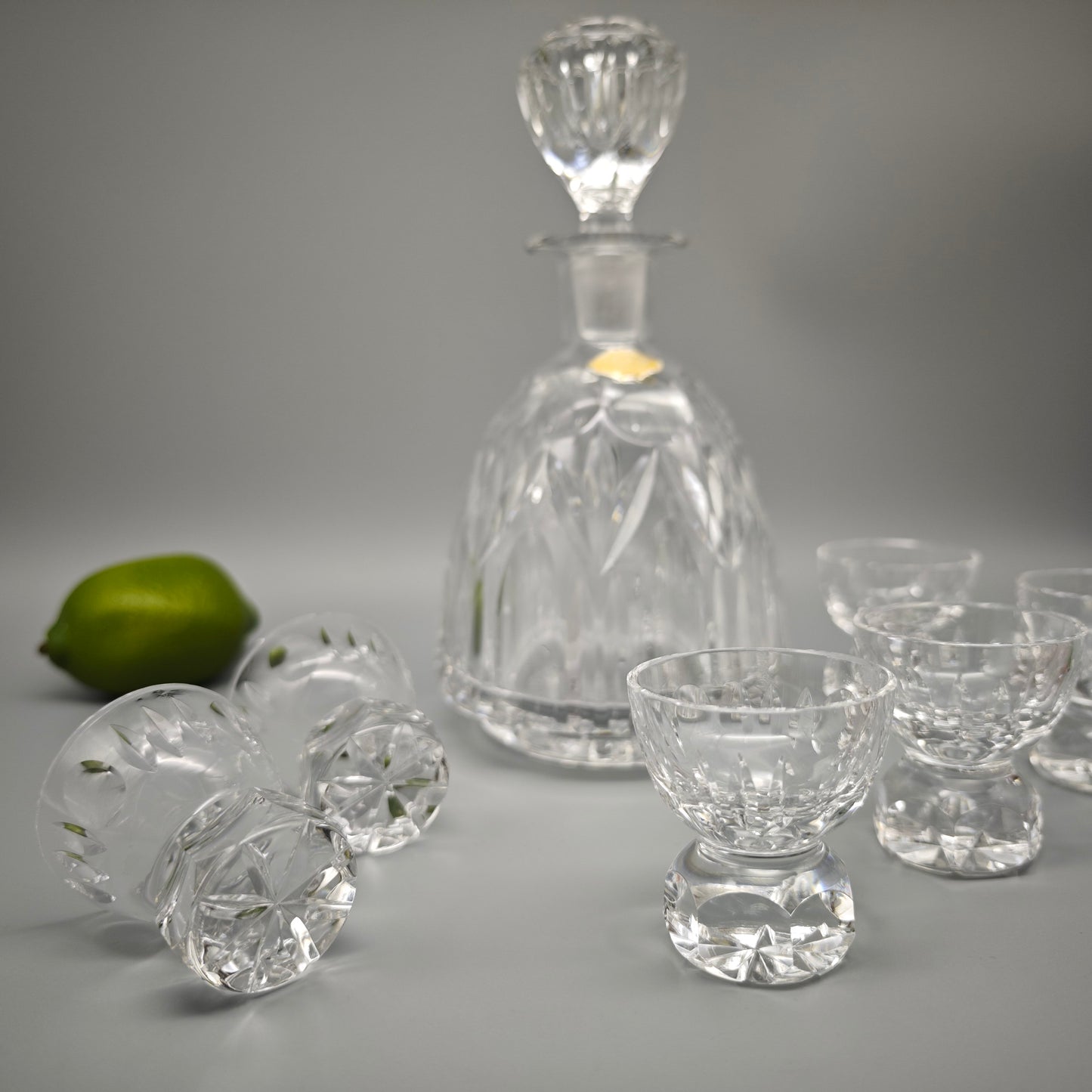 Bleikristall Schnapsset Karaffe 6 Gläser Handarbeit mundgeblasen geschliffen Kristall Barset Vintage