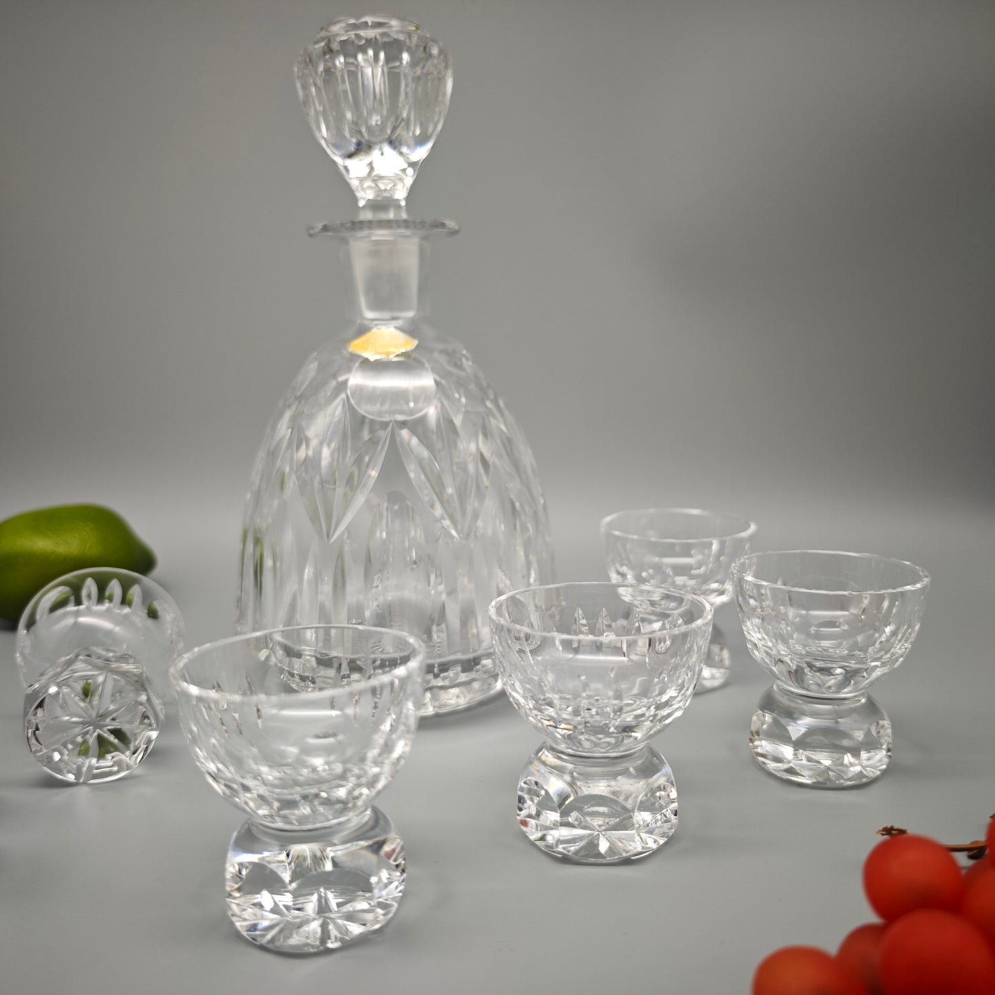 Bleikristall Schnapsset Karaffe 6 Gläser Handarbeit mundgeblasen geschliffen Kristall Barset Vintage
