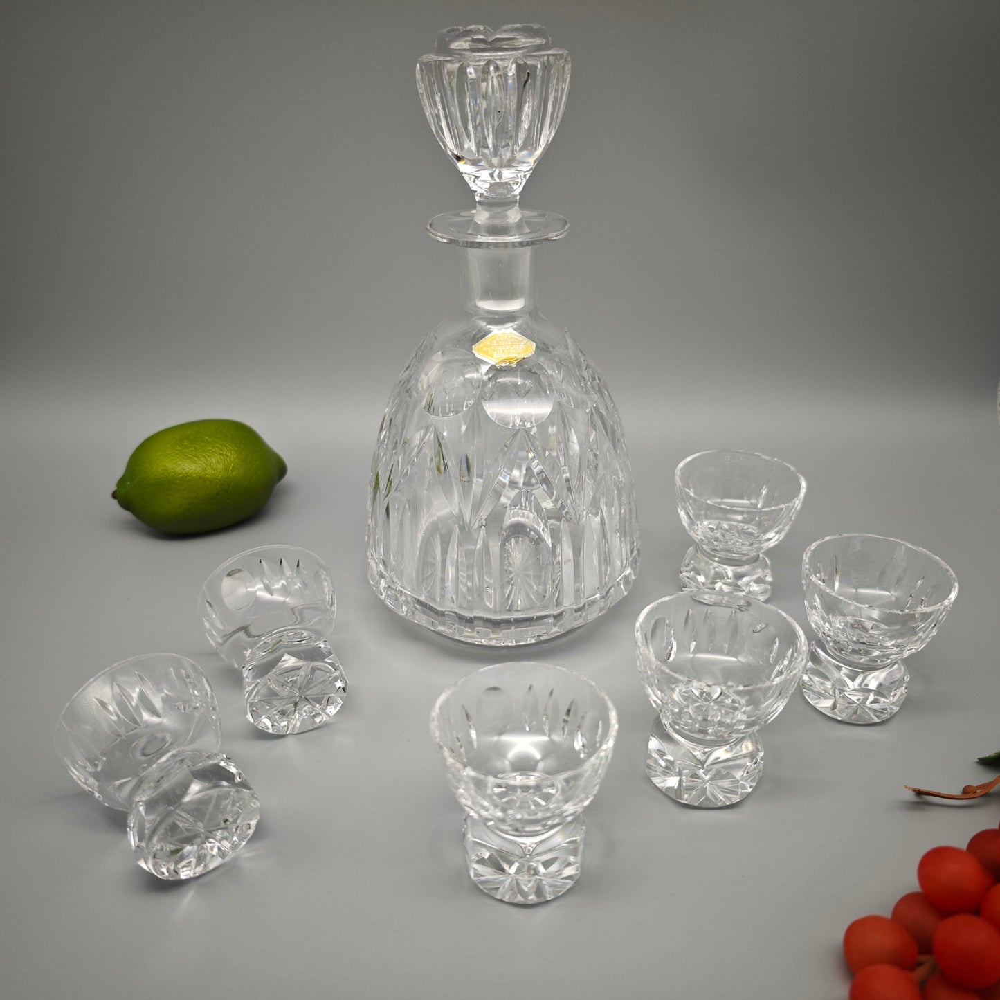 Bleikristall Schnapsset Karaffe 6 Gläser Handarbeit mundgeblasen geschliffen Kristall Barset Vintage