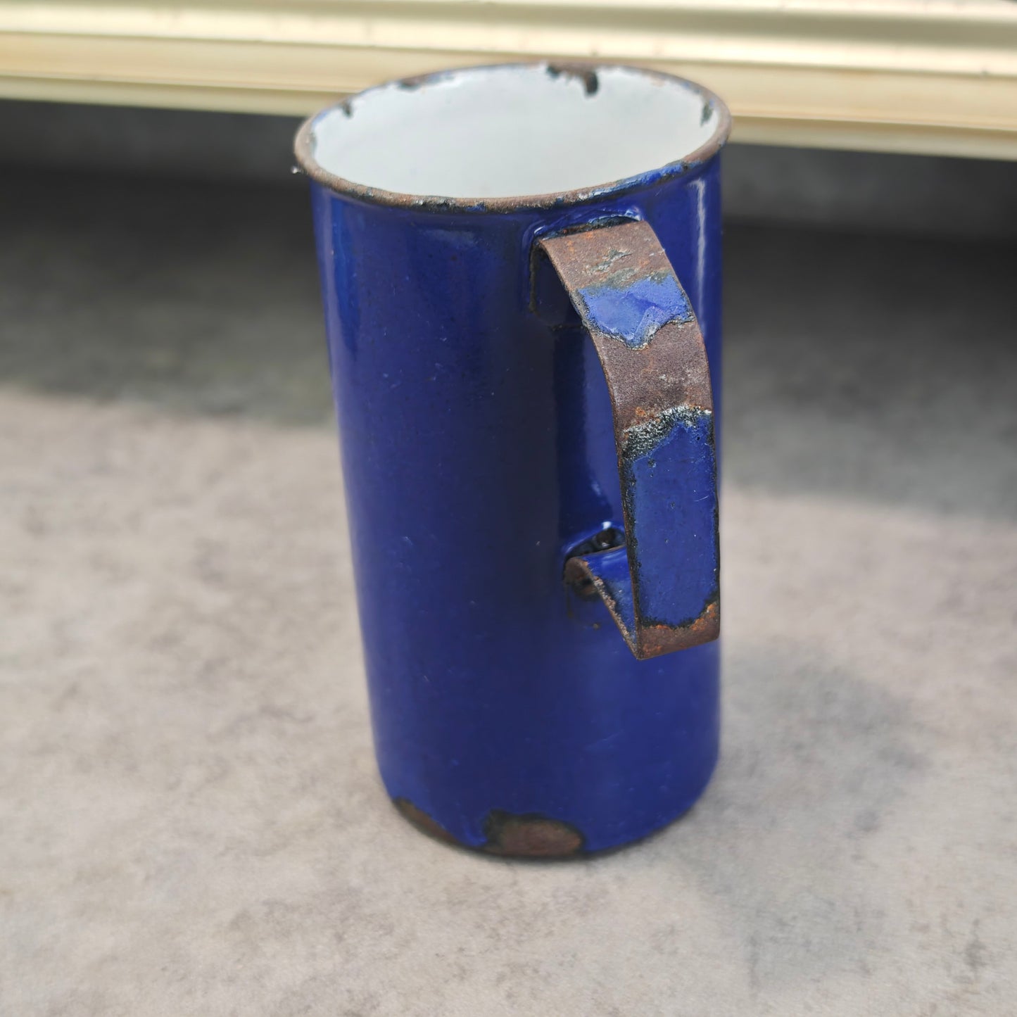 Emaille Set 6 Teile Blau Weiß Vintage Japy-Frères 1920er 1930er Landhaus Küche Backform Trichter Messbecher