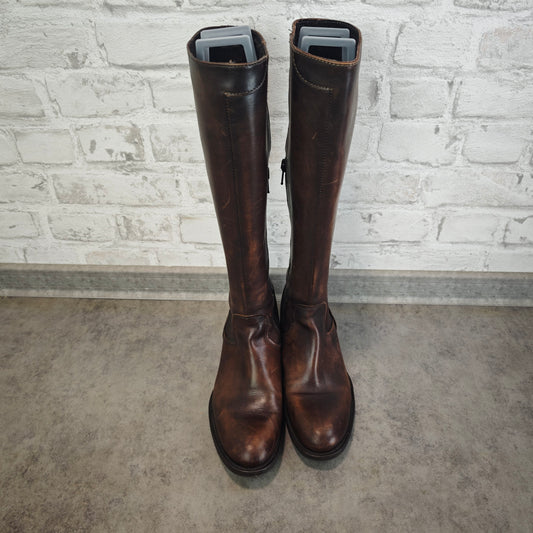 Oxmox Damenstiefel Leder Braun Vintage klassische Lederstiefel Gr 37 mit Reißverschluss Urban Classic