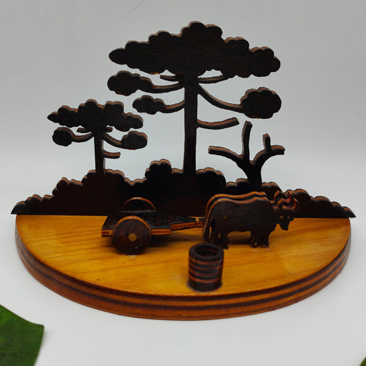 Pen holder wooden diorama desk decoration note holder business card holder trees oxcart landscape letter holder money gift handmade