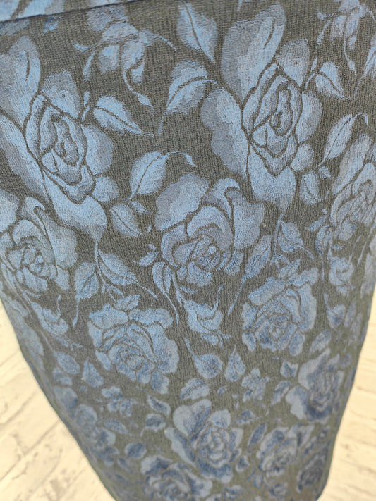 Skirt mini skirt woven roses black dark blue rose pattern shiny roses festive shine noble Bianca size 46 crepe fabric pencil skirt