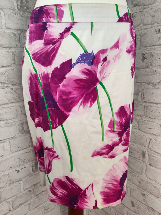 2-piece outfit pencil skirt purple white violet green poppy print & pussy bow blouse size L petrol blue long-sleeved chiffon bow style bundle clothing set