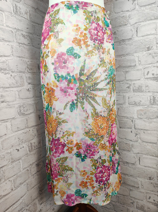 2-piece outfit midi skirt side gathers chiffon floral pattern abstract multicolor & knit top apricot peach spring elf summer clothing set style bundle