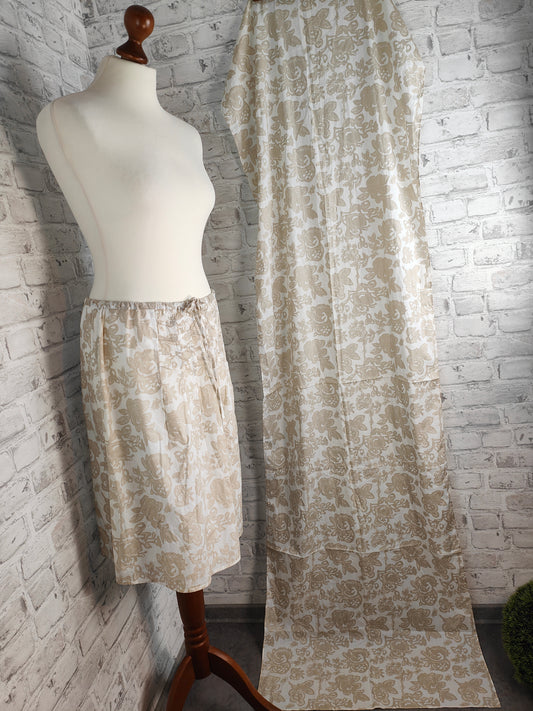 2-piece outfit set summer skirt patterned cotton white beige & matching scarf holiday wardrobe floral pattern light scarf skirt flowers summer style bundle clothing combination