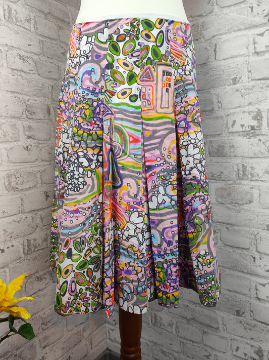 2-piece outfit set midi pleated skirt & top 3/4 sleeve pop art allover pattern colorful orange coral midi skirt art dopamine dressing combination outfit skirt style bundle