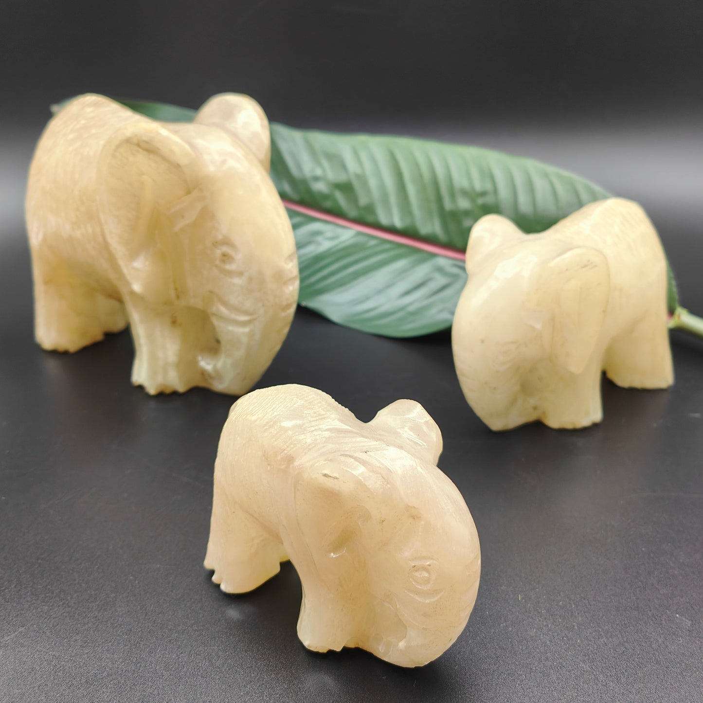 Ensemble de 3 figurines d'éléphant sculptées en albâtre, presse-papier fait à la main, statuette, sculpture, Espagne, presse-papier, figurines d'animaux