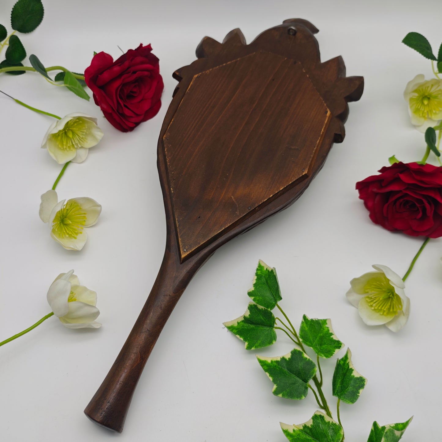 Hand mirror wood Art Nouveau carving Vanity Beauty dressing table boudoir Bridesmaid bride French antique Snow White fairytale mirror