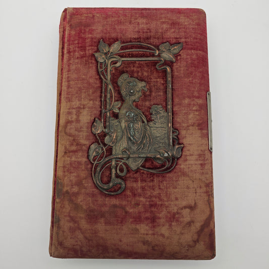 Cabinet photo album Art Nouveau application copper velvet red photos 1900 soldiers wedding civil imperial era gold edge gold edge antique nostalgia