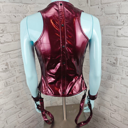 Lip Service VICE Corsage Bondage Cuffs bordeaux-aubergine Vinyl glänzend Nieten Gothic Damen Rockstar Couture Dominatrix Korsett Stagewear