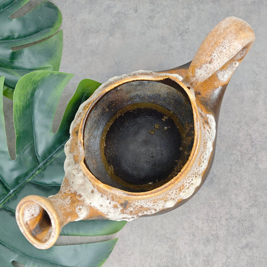 Fat Lava Vase in Gießkannenform Pflanzgefäß Rudolph Ratekau 2401 beige braun WGP West German Pottery Mid Century space age Loft Übertopf 70s