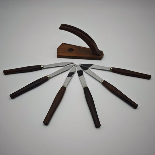 6 butter knives in holder wood Danish Design Midcentury Hygge Scandi cutlery breakfast teak rosewood knife spreading knife smearing knife