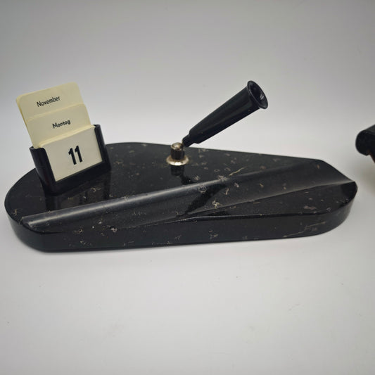 Desk set with perpetual calendar pen holder letter stand marble black filing office organizer desk set decoration