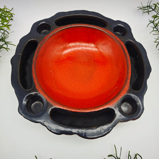 Couronne de l'Avent en céramique Jasba Assiette de l'Avent rouge marron Bougeoir à 4 bougies en lave grasse du milieu du siècle Bol de l'Avent Bol à fleurs Composition florale Vase Ikebana Années 60 Années 70