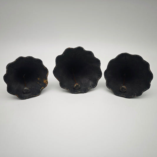 3x metal bells in cone shape wavy set decoration rituals meditation clearing gift vintage wrought iron healing frequency sound healing