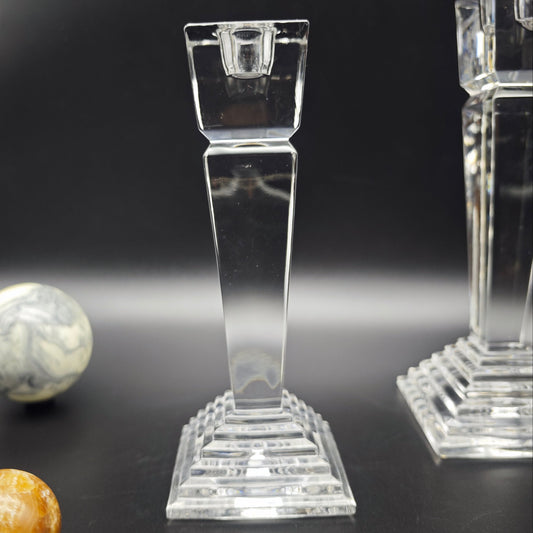 2x Bougeoirs Nachtmann Art Déco modernes en cristal, obélisque, escalier, pyramide, ensemble de bougeoirs