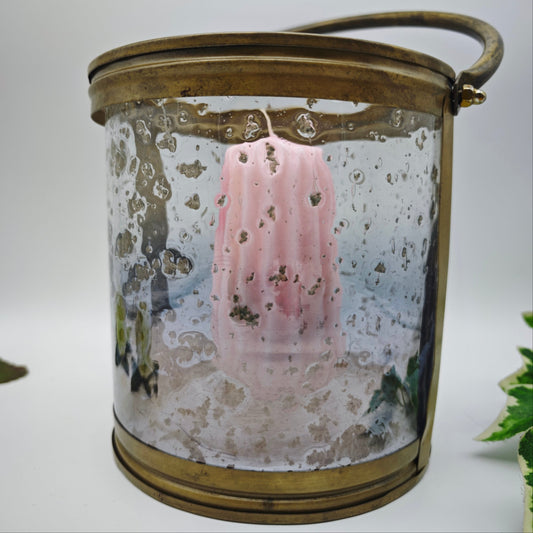 Lantern glass brass lantern textured glass handle 16 cm Hollywood Regency maximalism