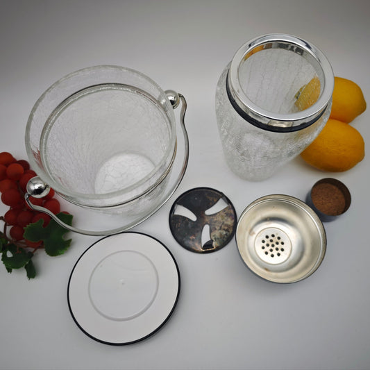 Ensemble shaker à cocktail et bac à glaçons en verre craquelé plaqué argent seau à glace trèfle