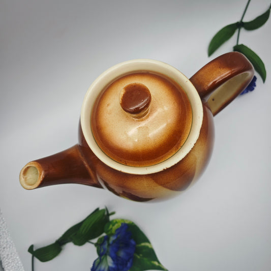 Teekanne Spritzdekor 2l Porta Keramikwerke Josef Brauers Art Deco Keramik braun weiß rotbraun antik 1930er