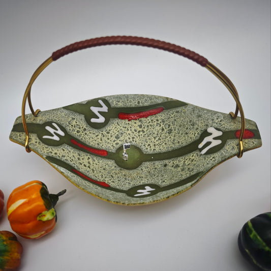 Keramikschale Jasba Konfektschale gestreift oval mit Henkel Mid Century 50er Jahre West Germany string era