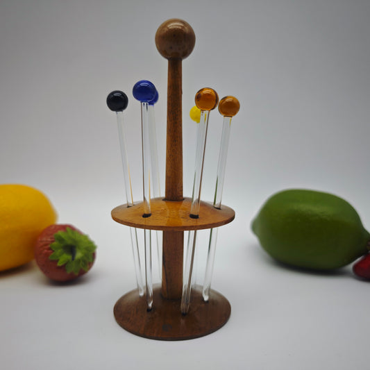6 punch skewers glass wooden holder colorful ball cocktail picks cocktail skewers stand