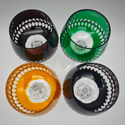 4x wine glass crystal Roman glass diamond cut colorful 20 cm red green yellow purple