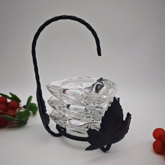 3 Aschenbecher aus Glas im Metallhalter Weinblatt rustikal Landhaus Weinstube Bauernhaus