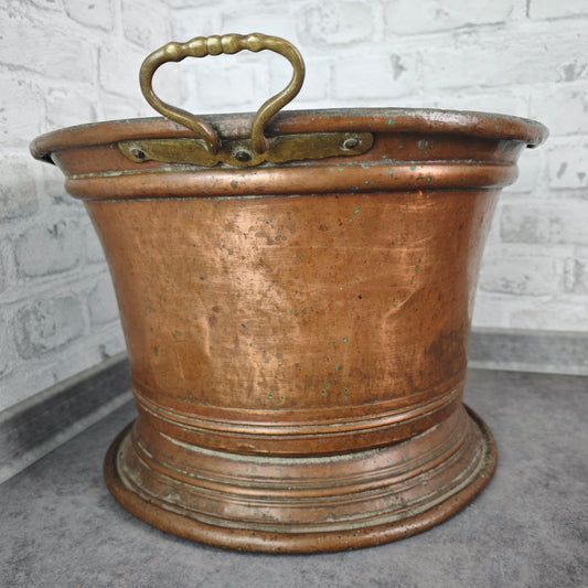 Large copper planter with brass handles 42 cm antique patinated planter garden decoration bucket copper kettle