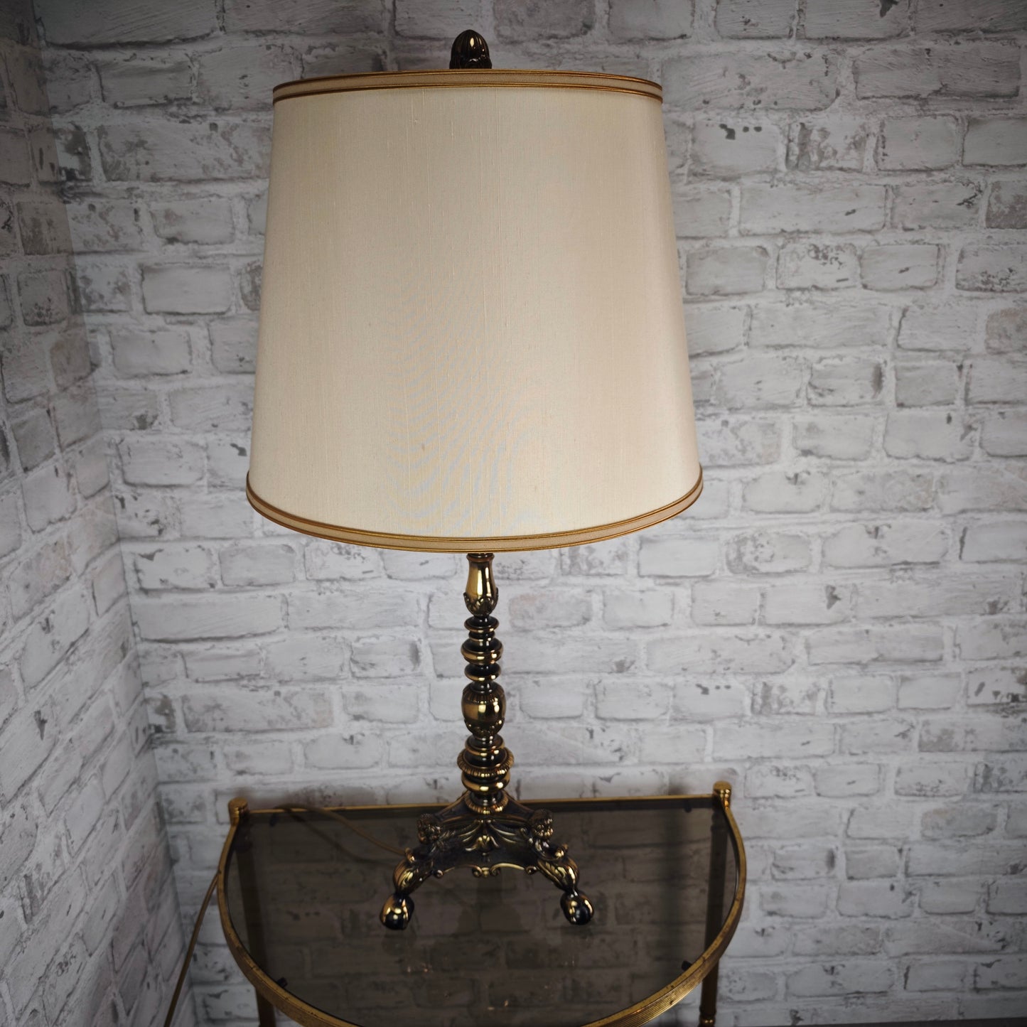 Table lamp brass Empire style with fabric shade and claw feet Hollywood Regency Vintage Baroque light