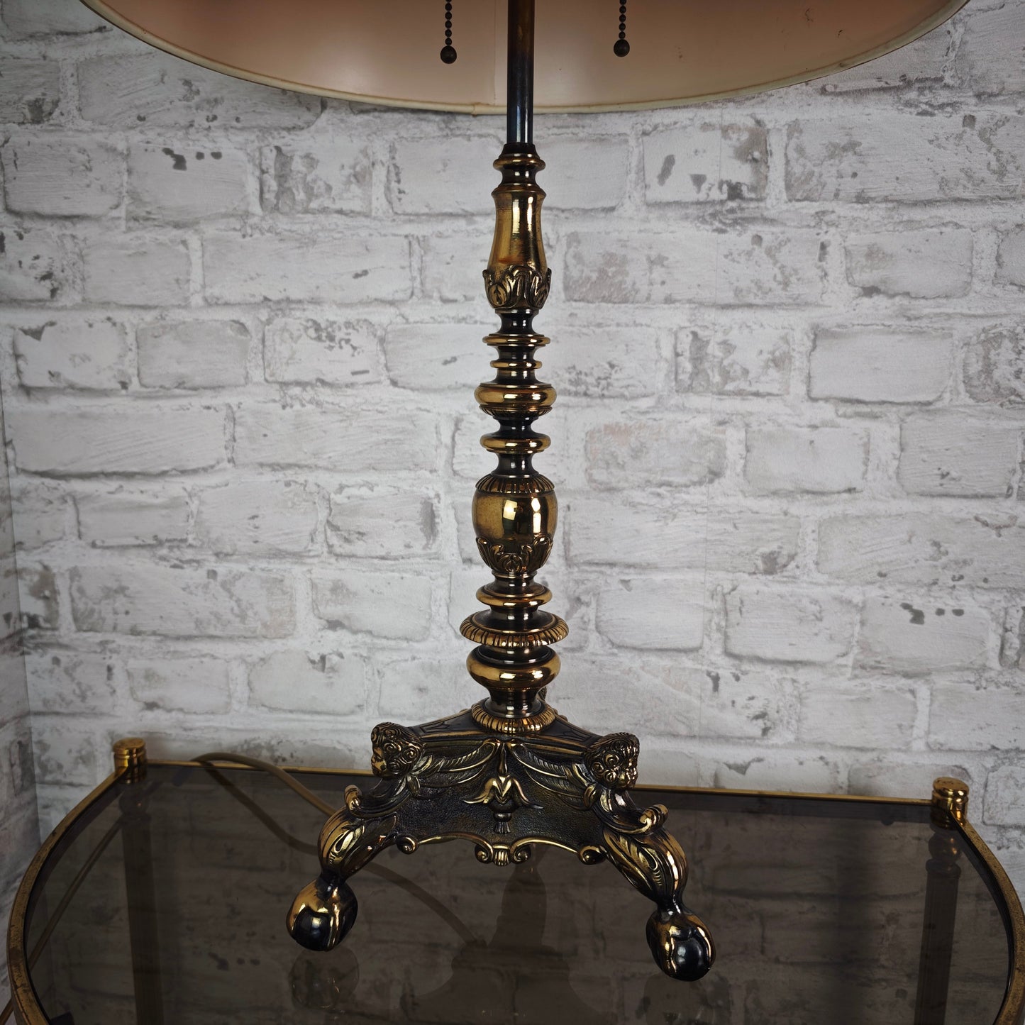 Table lamp brass Empire style with fabric shade and claw feet Hollywood Regency Vintage Baroque light
