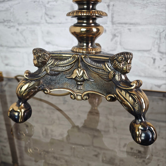 Lampe de table en laiton de style Empire avec abat-jour en tissu et pieds griffes Hollywood Regency Vintage Baroque light