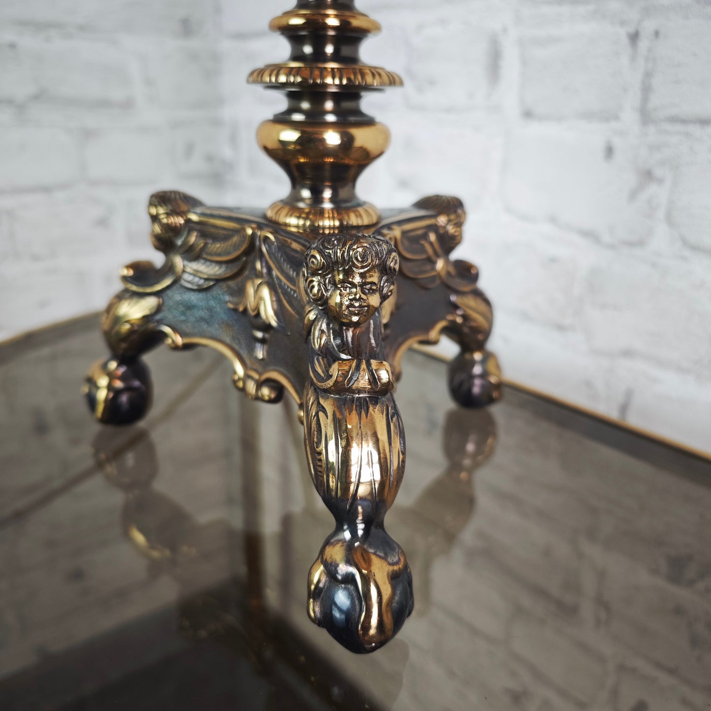 Table lamp brass Empire style with fabric shade and claw feet Hollywood Regency Vintage Baroque light