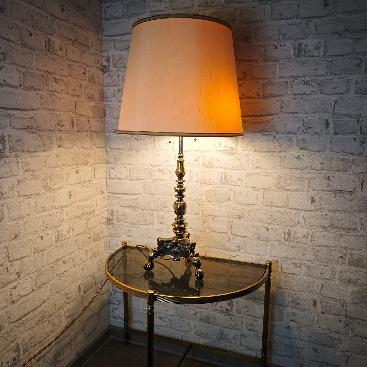 Table lamp brass Empire style with fabric shade and claw feet Hollywood Regency Vintage Baroque light