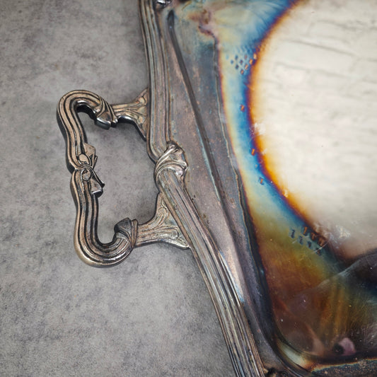 Fracalanza tray silver-plated Art Nouveau Brazil silver plate 64 cm baroque patina decorative serving tray Shabby Chic