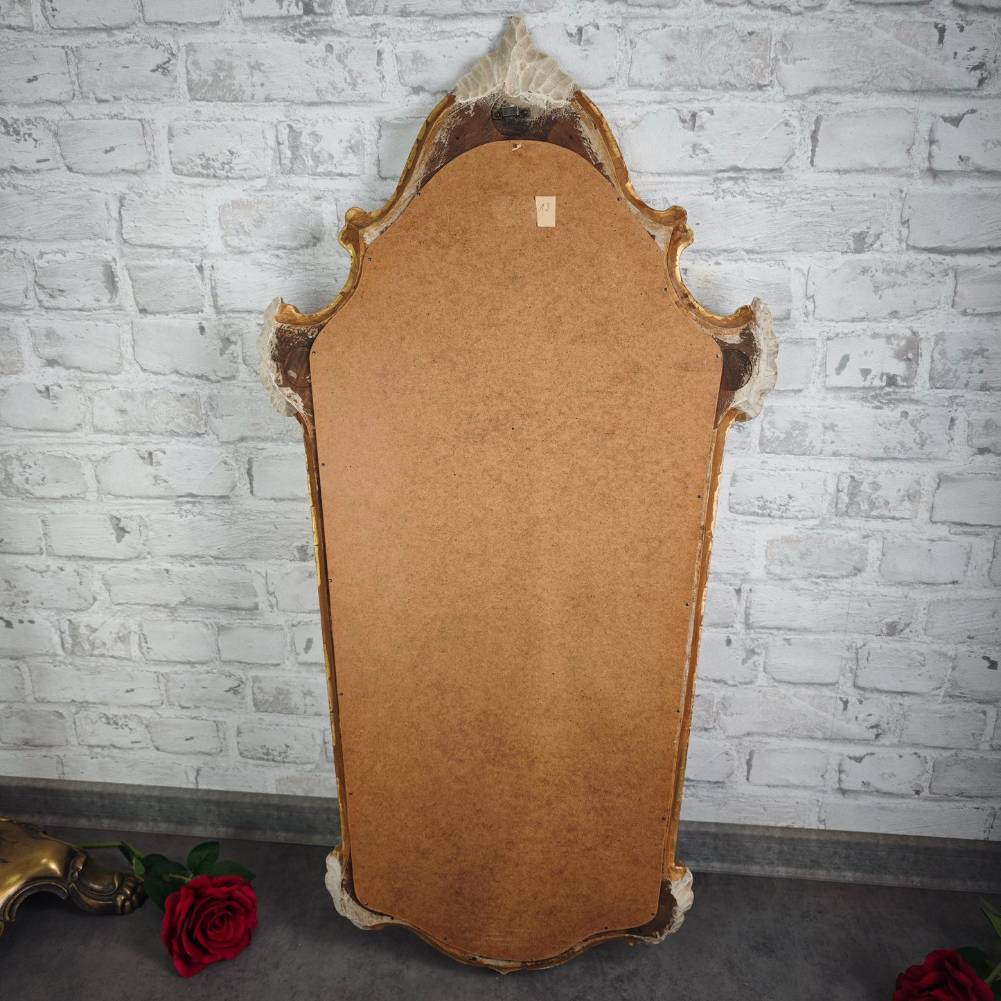 Miroir mural baroque blanc or sculpté roses 89x47 cm style shabby chic rococo vintage
