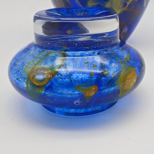 La Rochere Glasurne Studioglas kobaltblau mit Farbfäden Deckelvase Frankreich signiert 27 cm Urne