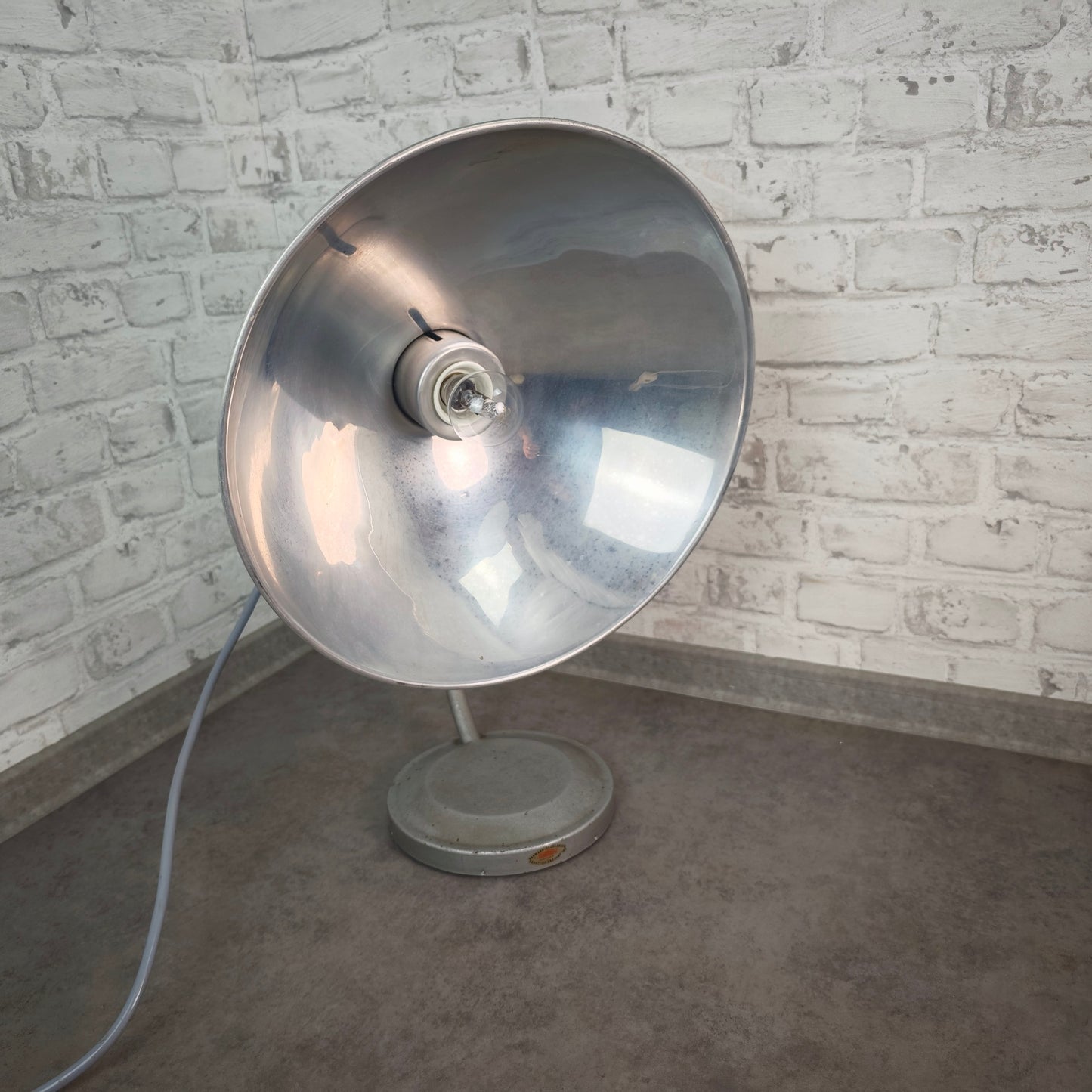 Baumann Stallampe 50er Alu Tischlampe Vintage Wärmelampe Loft E27 verstellbar