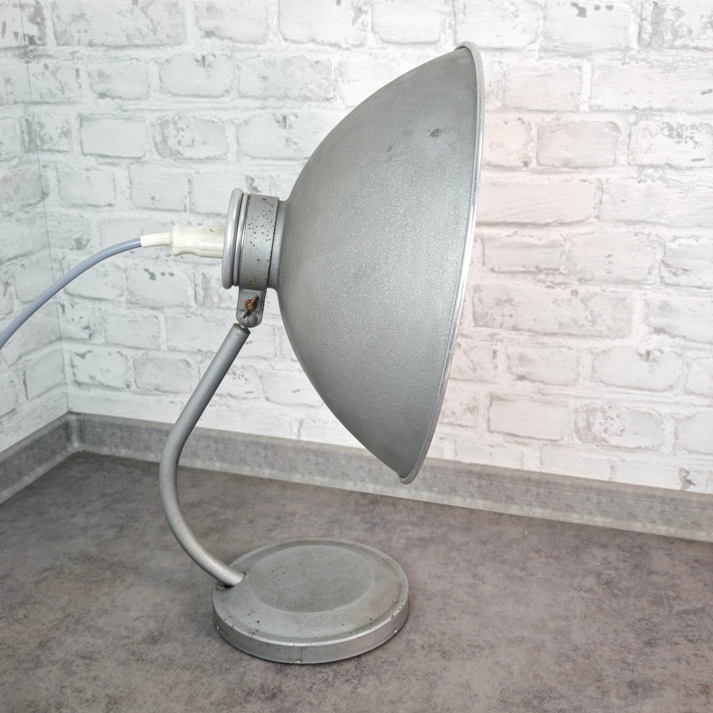 Baumann Stallampe 50er Alu Tischlampe Vintage Wärmelampe Loft E27 verstellbar