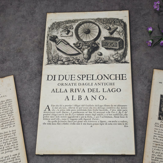 3 antike Kupferstich Buchseiten Giovanni Battista Piranesi 1756 Le Antichità Romane gerahmt